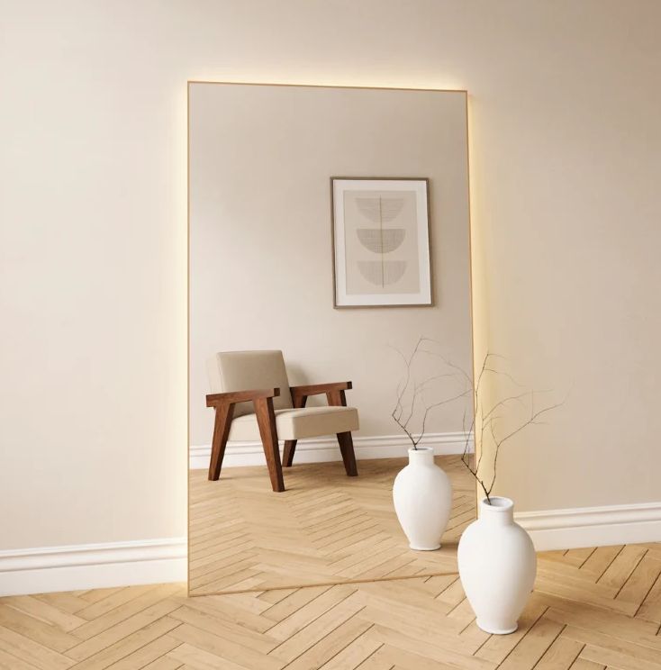 Full-Length LED Mirror With Oak Frame (100x170 cm)