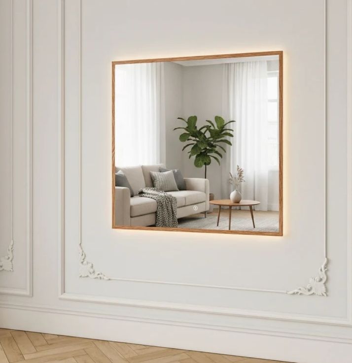 LED Mirror With With Thermo-Treated Alder Frame (100x100 cm)