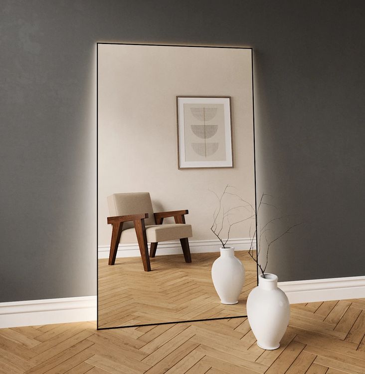Full-Length LED Mirror With Black Frame (100x170cm)