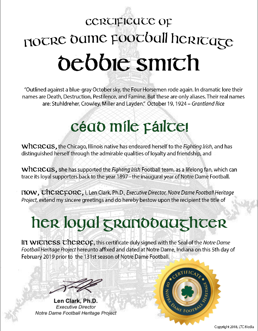 "Her Loyal Granddaughter" Certificate