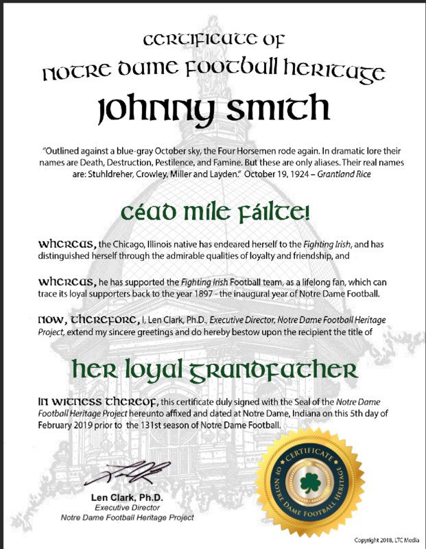 "Her Loyal Grandfather" Certificate