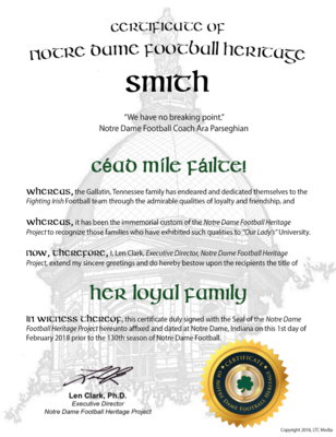 "Her Loyal Family" Certificate "Her Loyal Family" Certificate