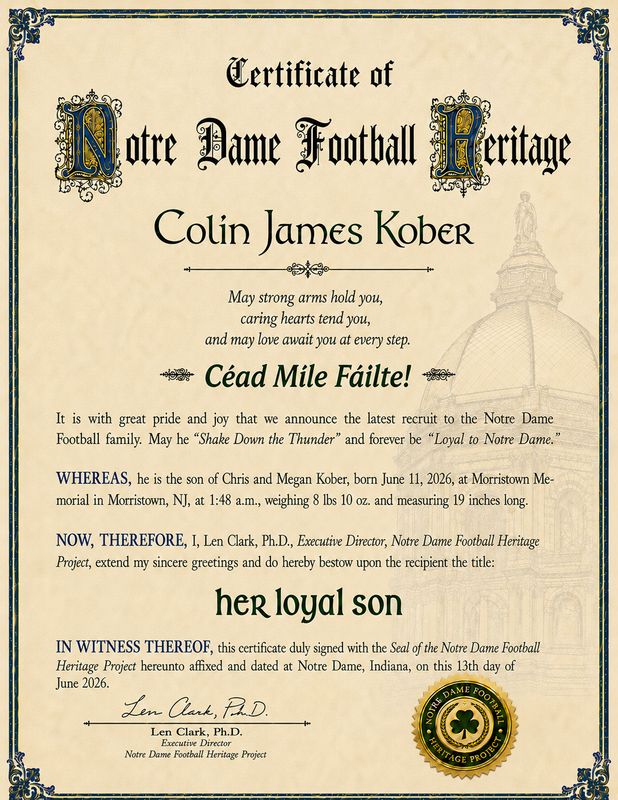 "Her Loyal Son" Birth Announcement