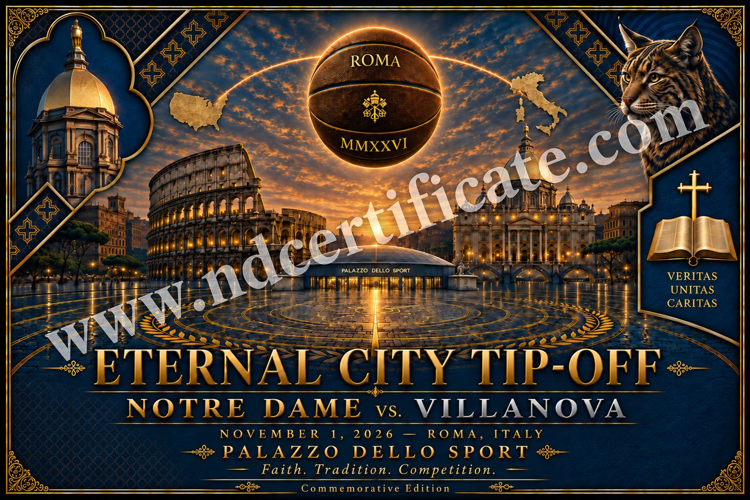 18 x 24 Eternal City Tip-Off — Notre Dame vs. Villanova Commemorative Art Print