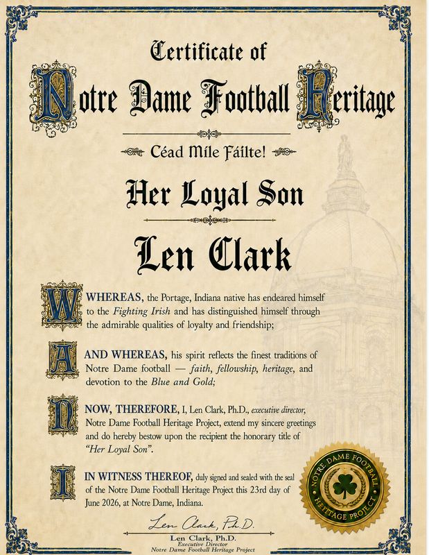 Her Loyal Son — Personalized Notre Dame Football Heritage Certificate