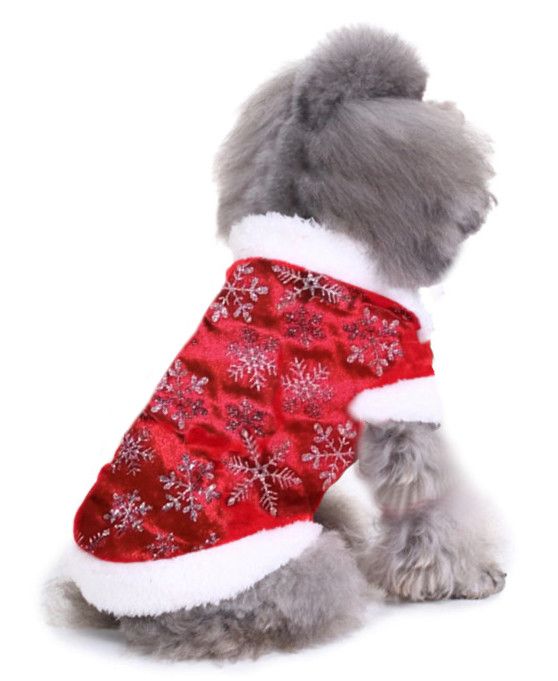 Świąteczne Ubranko Mikołaja dla Pupila – Pluszowy Kubraczek Brokatowe śnieżki ROZM S/M