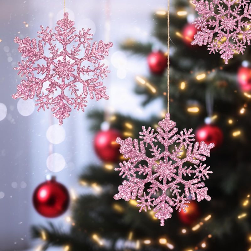 ​Brokatowy Płatek Śniegu – Śnieżka do Zawieszenia bombka Różowa