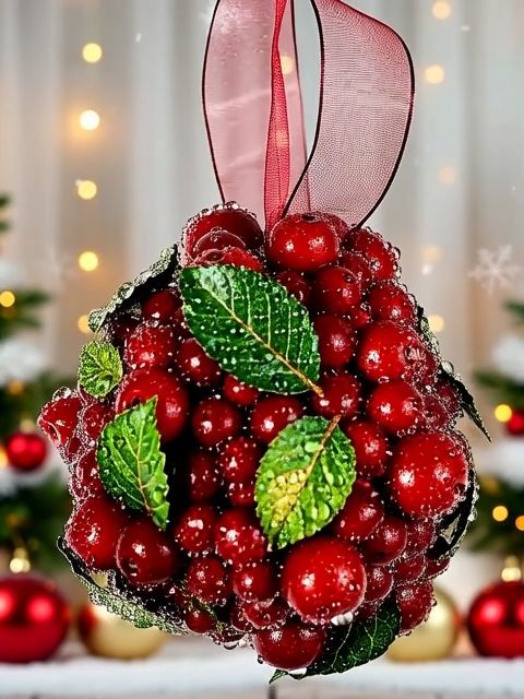 Zawieszka świąteczna – Lekko zmrożona kula z żurawinami  12cm