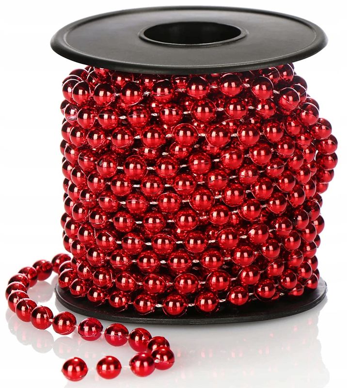 Korale na choinkę – łańcuch z pereł 6 m (6mm) CZERWONE