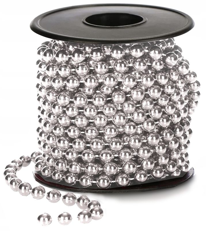 Korale na choinkę – łańcuch z pereł 6 m (6mm) SREBRNE