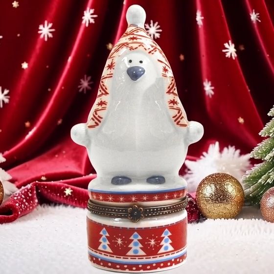 Porcelanowa szkatułka – malowane puzderko z uroczym pingwinkiem Holandia