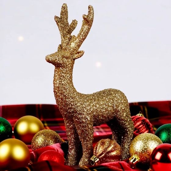Figurka świąteczna - złoty brokatowy renifer 11 cm