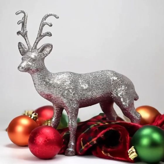 Renifer swiąteczny srebrny,brokatowy - figurka 11 × 15 cm