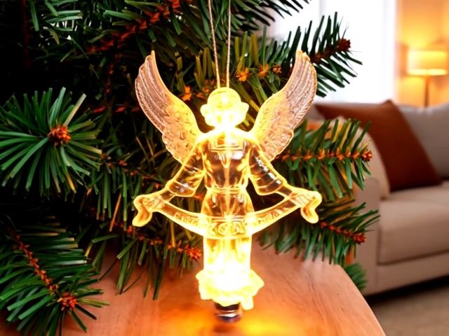 Anioł led akrylowy, migoczący z bateriami 10cm