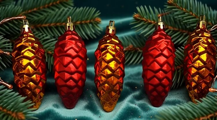 Szyszka bombka plastikowa zestaw 5 sztuk -  w kolorze czerwieni  i miedzi (mat i metalic)
