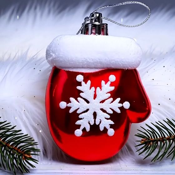 Bombka rękawiczka, zawieszka świąteczna , czerwona