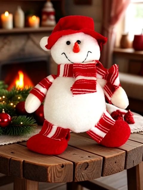 Maskotka Świąteczna – filcowy Bałwanek w Czerwonym Kapeluszu i Szaliku