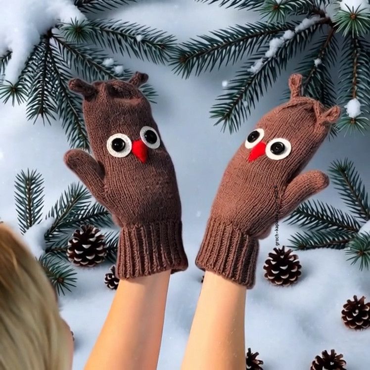 Rękawiczki „Sowy” – Ocieplane, z Filcowymi Naszywkami