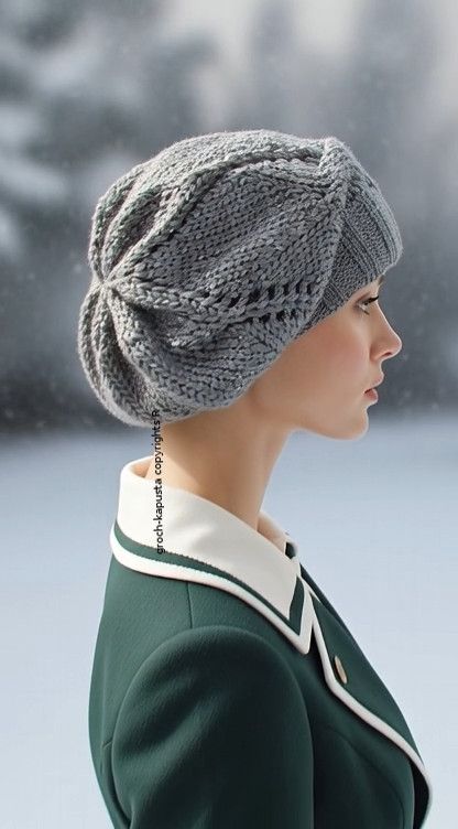 Czapka Zimowa – Luźna Krasnalka / Beret z Błyszczącą Nitką | Admart Szara