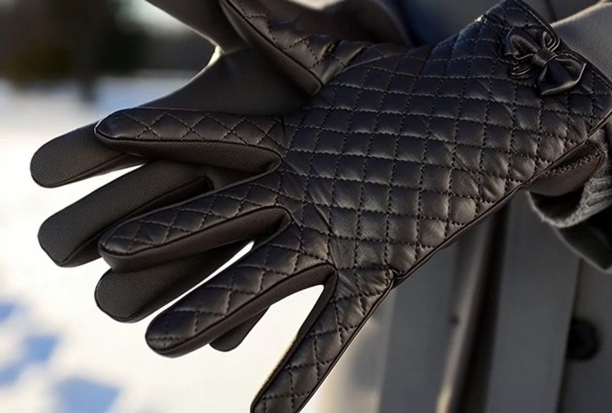 Pikowane Rękawiczki Zimowe – Eleganckie i Niezwykle Ciepłe Vikers model: CZARNE - kokardka