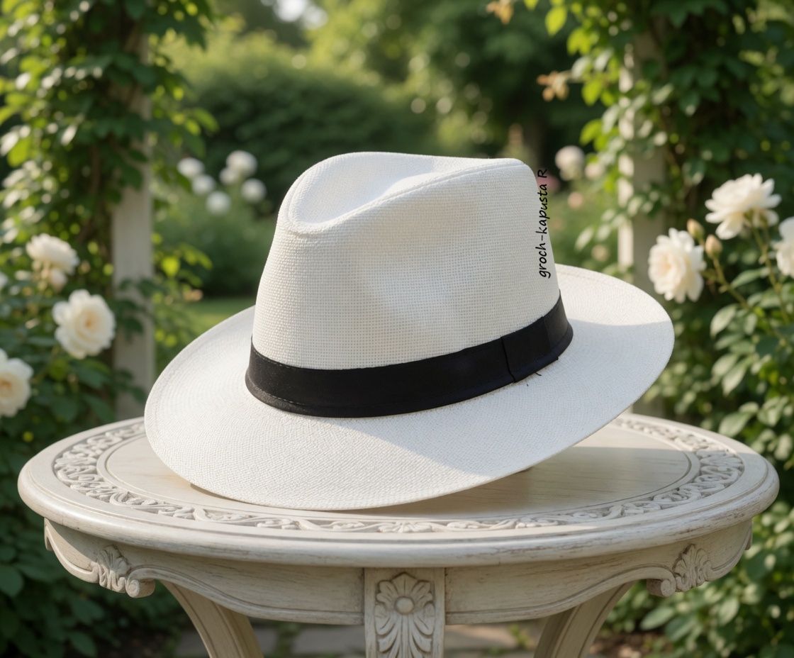 Kapelusz panamski – lekki i praktyczny, idealny do ogrodu roz 58 biały