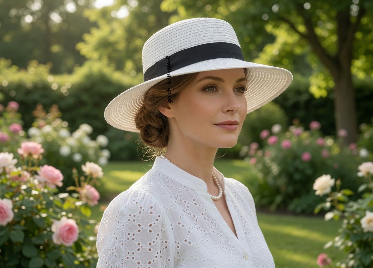 ​Kapelusz słomkowy letni typu boater (kanotier) Biały – lekki i stylowy na słoneczne dni damski męski na plażę, miasto do ogrodu