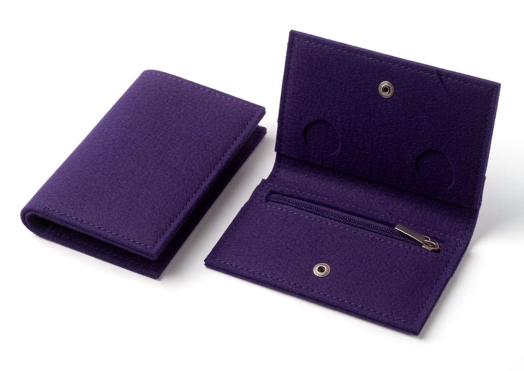 Portfel filcowy HAND MADE – fioletowy | Ręcznie szyty, minimalistyczny portfel z kieszonką na suwak