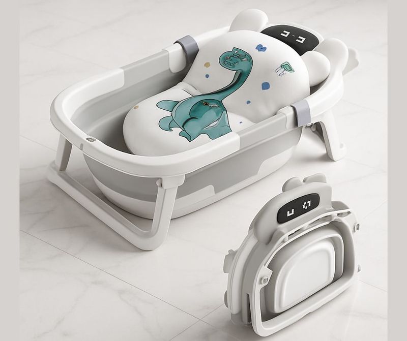 Foldable Baby Bath Tub,Baby Essentials for Newborn Bathtub with Non-Slip Support Cushion Travel Portable Collapsible Bath for Newborns 0-24 Months