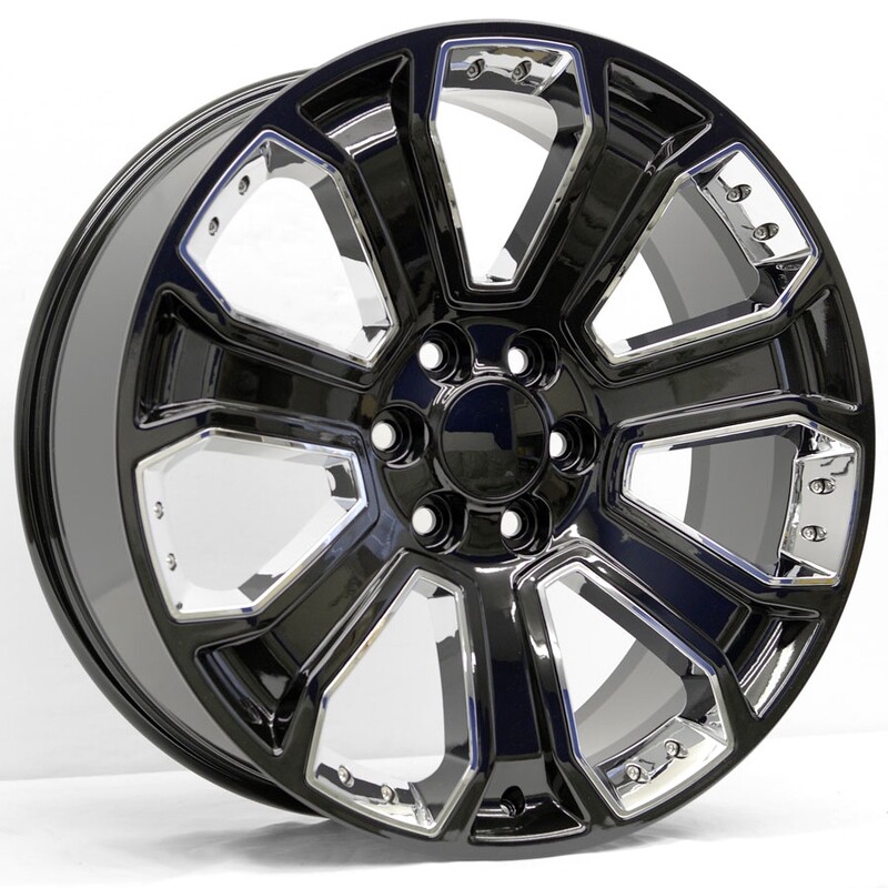 22x9 Denali Style Replica, Gloss Black with Chrome Inserts