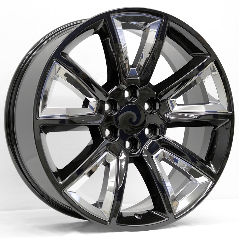 22x9 Denali Triangle Style Replica, Gloss Black with Chrome Inserts