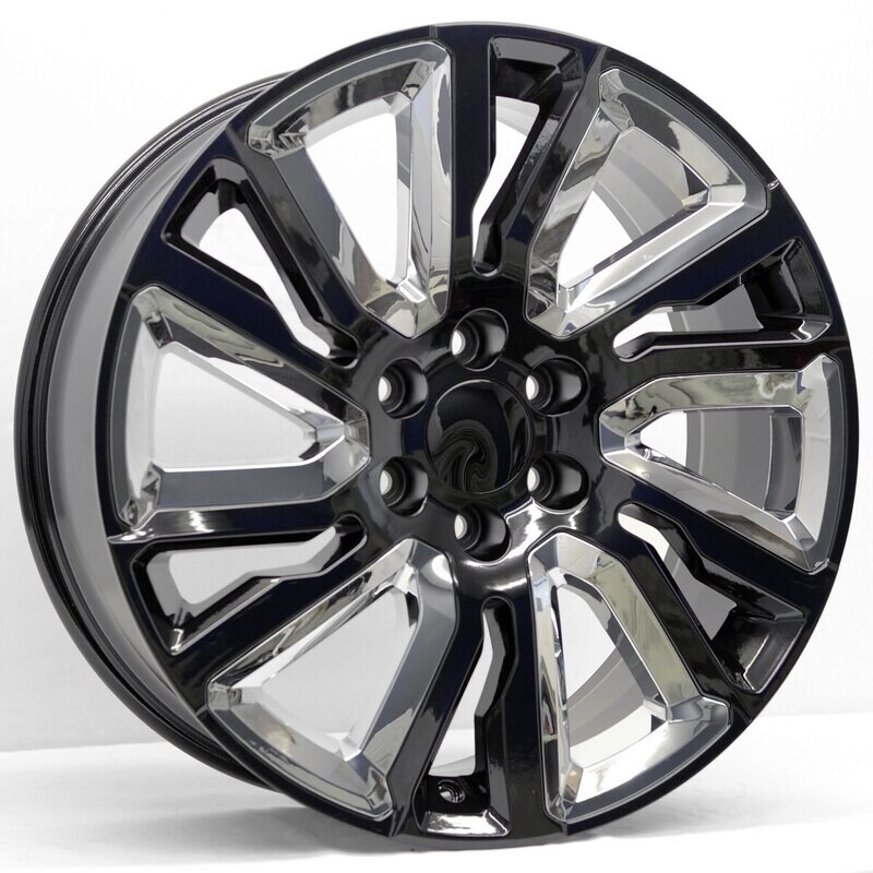 22x9 GM Twist Triangle Style Replica, Gloss Black with Chrome Inserts
