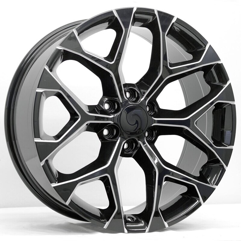 22x9 Snowflake Style Replica, Gloss Black &amp; Milled Edges