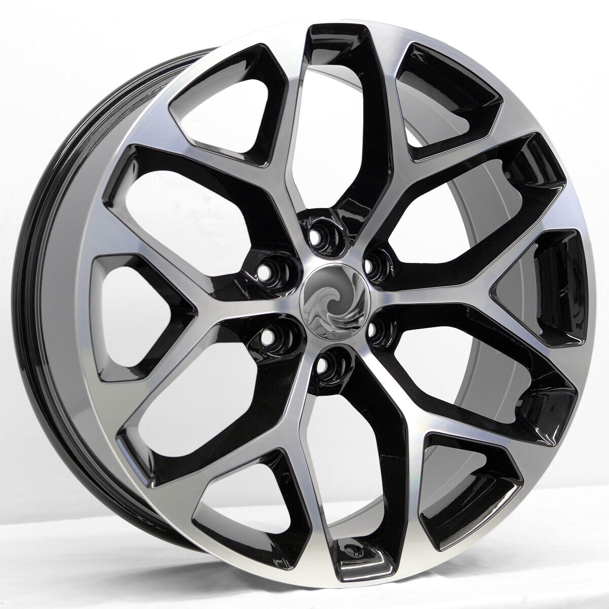 22x9 Snowflake Style Replica, Gloss Black & Machined Face