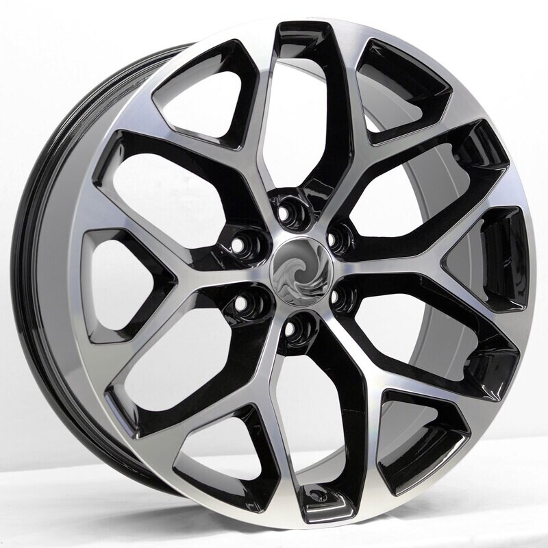 22x9 Snowflake Style Replica, Gloss Black &amp; Machined Face