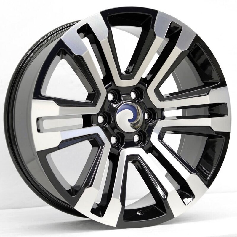 22x9 Denali Split 6 Spoke Style Replica, Gloss Black with Machined Face
