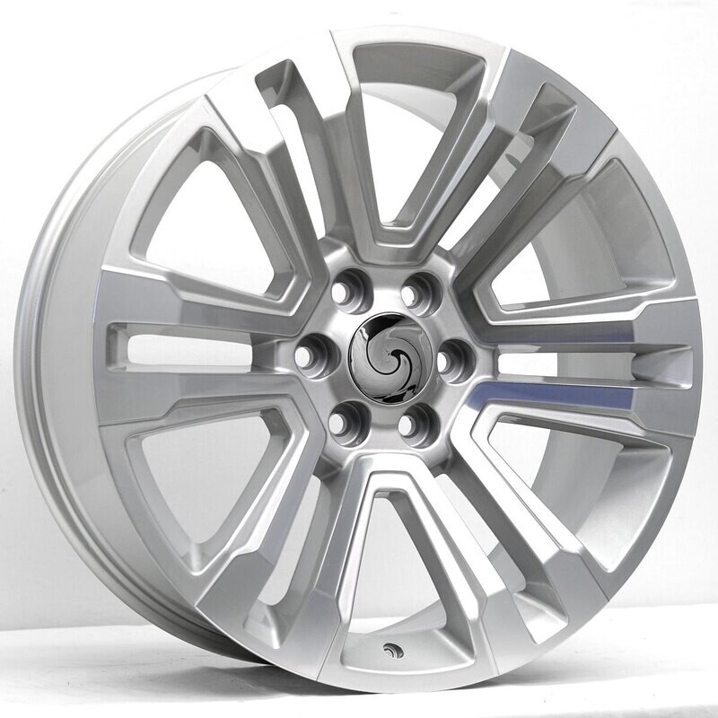 (4) 22x9 Denali Split 6 Spoke Style Replica, Silver with Machined Face