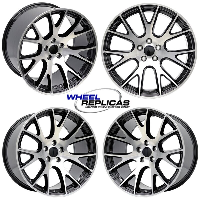 20x9.5 &amp; 20x11 Gloss Black with Machined Face Hellcat &#39;Y&#39; Style Wheels - SET