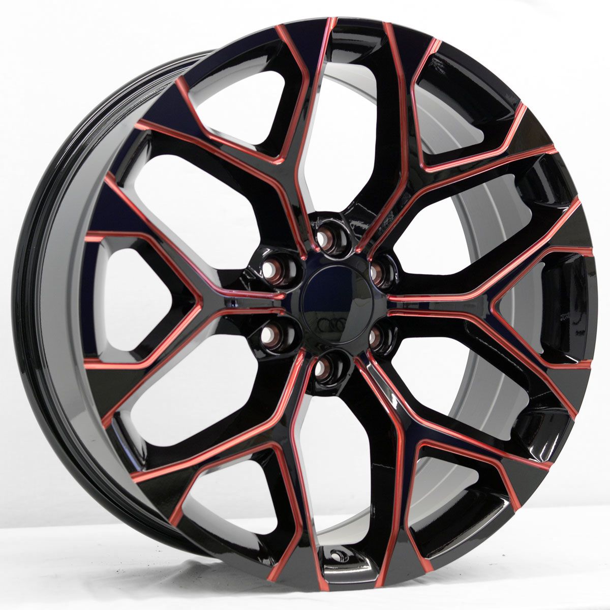 (4) 22x9 Snowflake Style Replica, Gloss Black &amp; Red Milled Edges