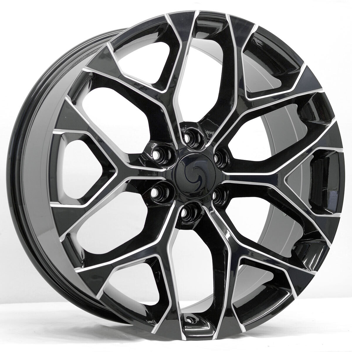 22x9 Snowflake Style Replica, Gloss Black &amp; Milled Edges