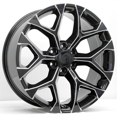 22x9 Snowflake Style Replica, Gloss Black &amp; Milled Edges