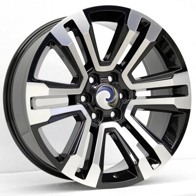 22x9 Denali Split 6 Spoke Style Replica, Gloss Black with Machined Face