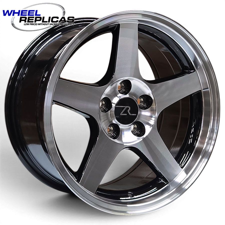 STAGGERED 17x9 &amp; 17x10.5 Gloss Black w/Mirror Face/Lip 03 Dish Style Wheel SET