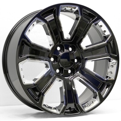 22x9 Denali Style Replica, Gloss Black with Chrome Inserts