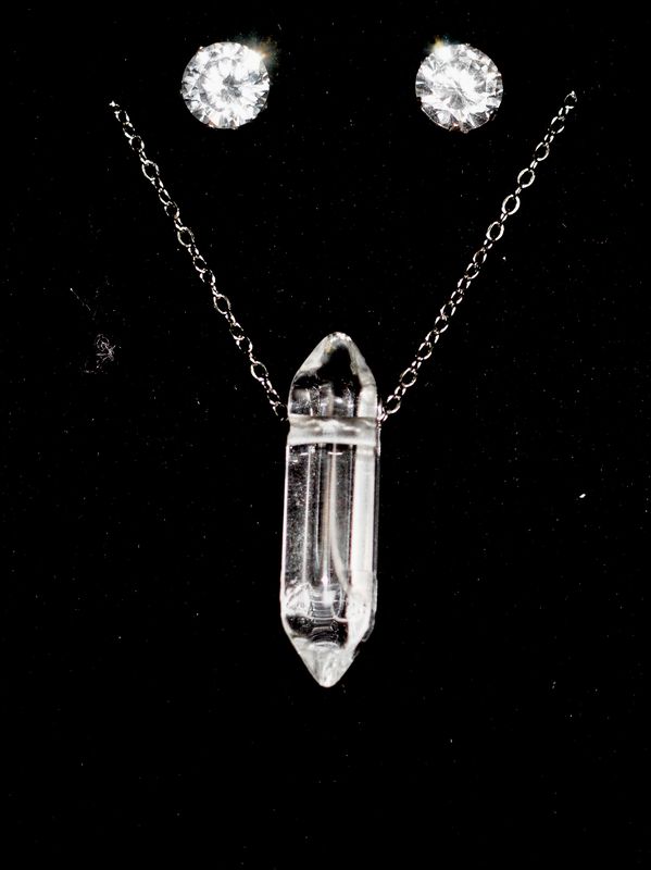 Clear Quartz Earrings and Necklace [Stainless steel]