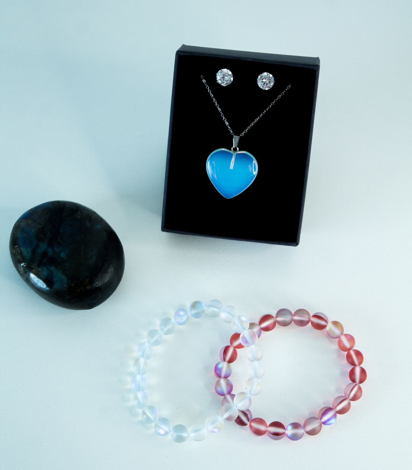 Moonstone Necklace, Bracelet and earrings [stainless steel]