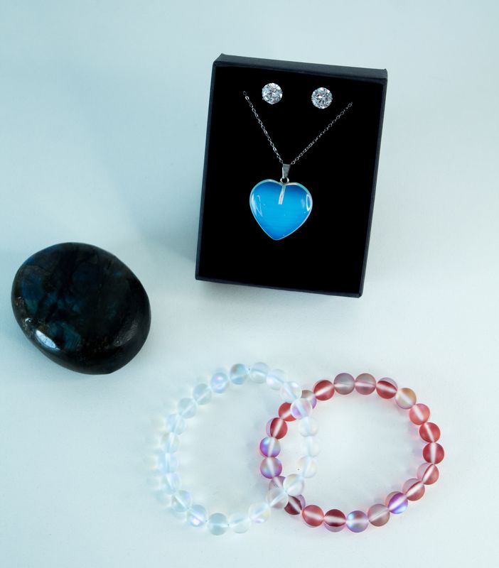 Moonstone Necklace, Bracelet and earrings [stainless steel]
