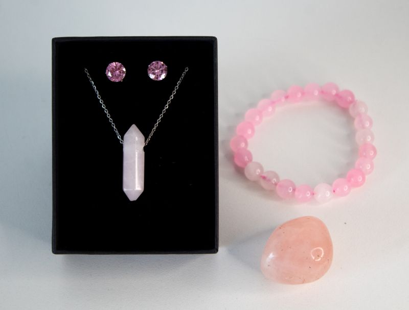 Rose Quartz Necklace, Bracelet and earrings [Stainless steel ]