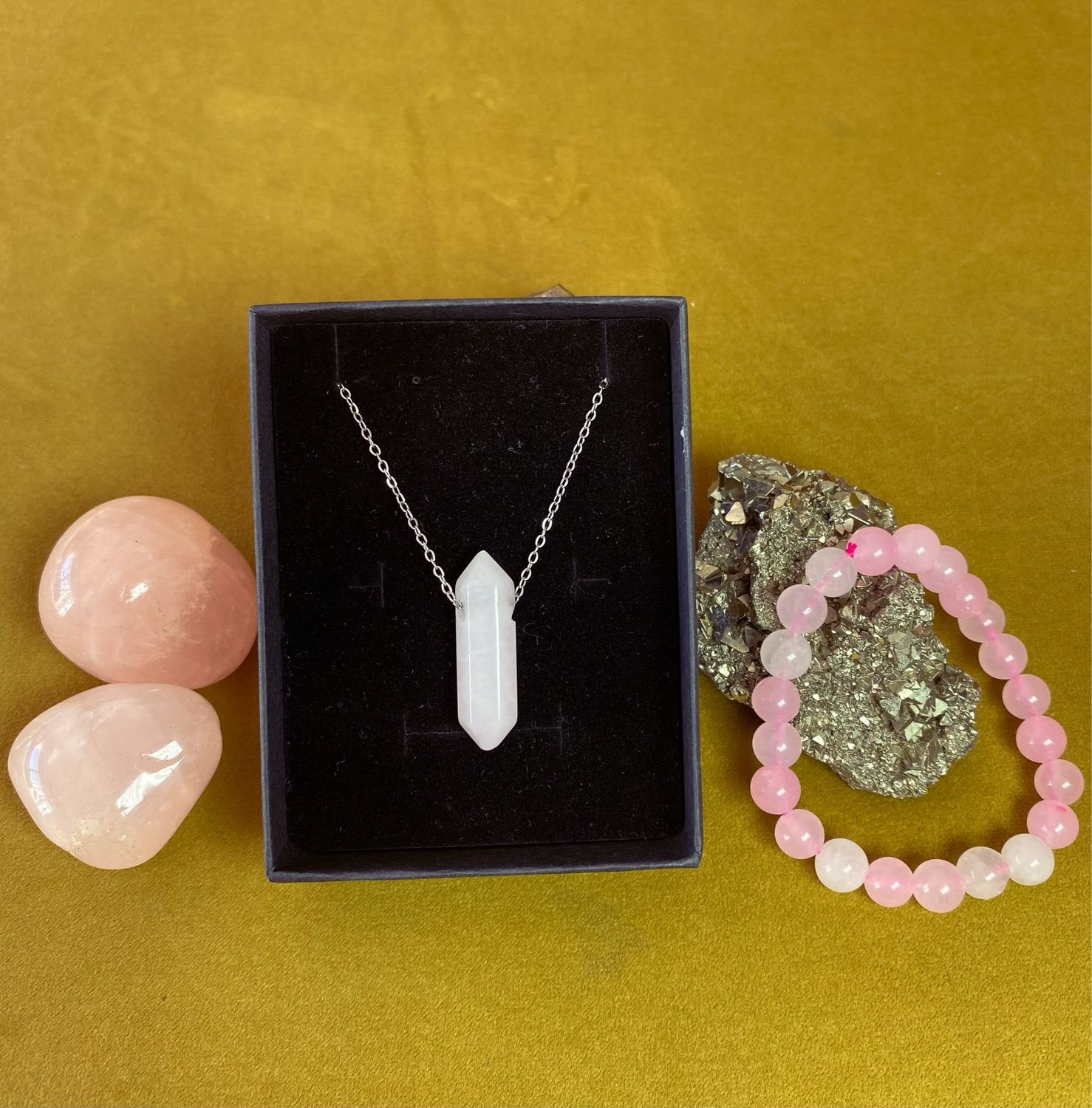 Rose Quartz set [Necklace Stainless Steel &amp; Bracelet]