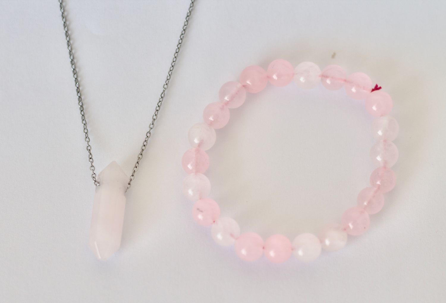 Rose Quartz set [Necklace Stainless Steel &amp; Bracelet]