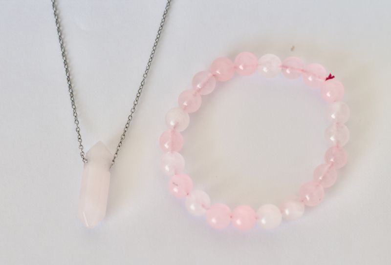Rose Quartz set [Necklace Stainless Steel &amp; Bracelet]